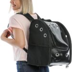 SAVUK Cat Backpack Carrier Pet Buble for Cat Dog Animal Breathable 11 Holes Foldable Small Medium LargeTransparent Large Space Great for Easy Travel Airline Hiking Outdoor Up to 22 Lbs (Black)