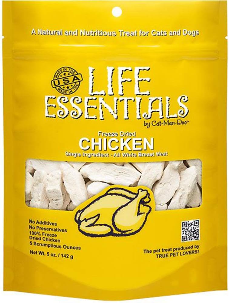 LIFE ESSENTIALS BY CAT-MAN-DOO All Natural Freeze Dried Chicken for Dogs & Cats - No Fillers, Preservatives, or Additives - Grain Free Tasty Treat - 5 Oz Bag - Made in USA LIFE ESSENTIALS BY CAT-MAN-DOO All Natural Freeze Dried Chicken for Dogs & Cats - No Fillers, Preservatives, or Additives - Grain Free Tasty Treat - 5 Oz Bag - Made in USA
