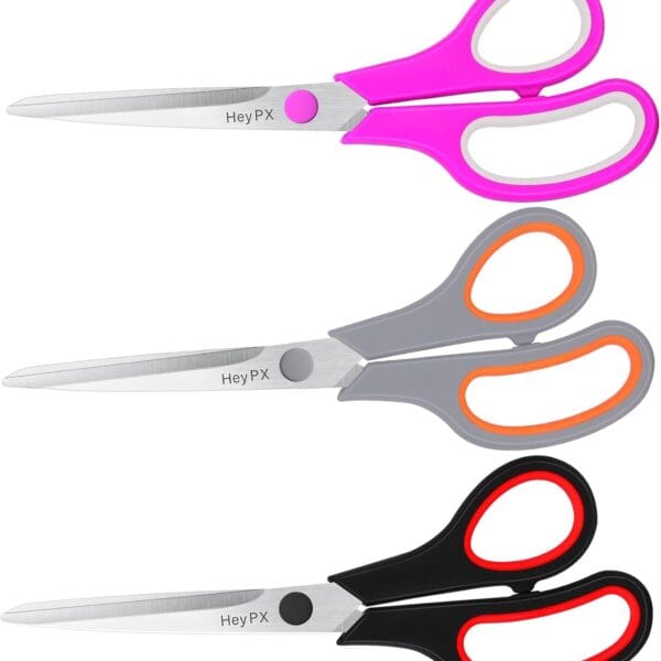 8.5" Scissors All Purpose for Office, Home, School, Sewing, Fabric and Crafts, Stainless Steel Heavy Duty Scissors with Ultra Sharp Blades and Comfort Grip Handles, 3 Pack, Multicolor