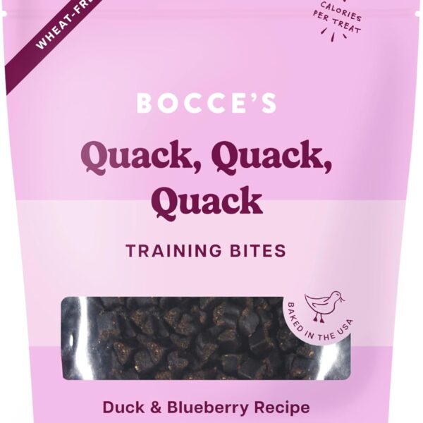 Bocce's Bakery Quack, Quack, Quack Training Treats for Dogs, Wheat-Free Dog Treats, Made with Real Ingredients, Baked in The USA, All-Natural & Low Calorie Training Bites, Duck & Blueberry, 6 oz