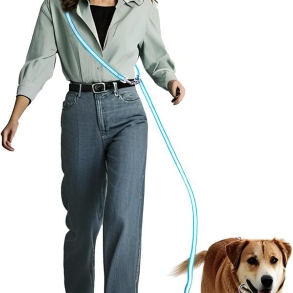 Hands Free Dog Leash, 4.25FT - 9FT Multifunctional Crossbody Waist Leash for Dogs Walking Reflective Running Dog Leashs for Medium and Large Dogs Walking,Jogging,Running,Training (Blue)