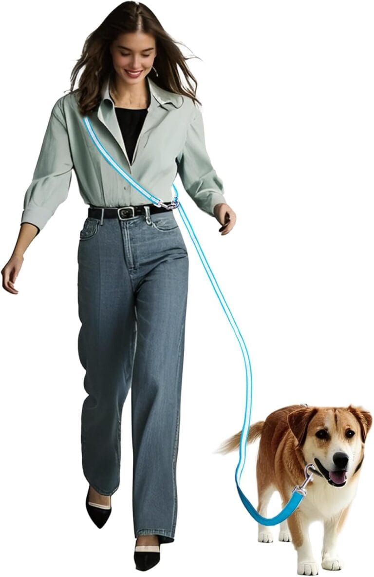 Hands Free Dog Leash, 4.25FT - 9FT Multifunctional Crossbody Waist Leash for Dogs Walking Reflective Running Dog Leashs for Medium and Large Dogs Walking,Jogging,Running,Training (Blue)