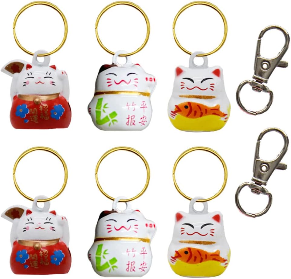 6 Pack Lucky Cat Collar Bells Loud Dog Collar Bells for Potty Training Necklace Pendant with Free Clips Key Rings White Red and Yellow 6 Pack Lucky Cat Collar Bells Loud Dog Collar Bells for Potty Training Necklace Pendant with Free Clips Key Rings White Red and Yellow