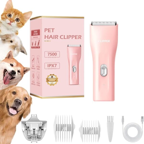 Dog Grooming Kit Clipper for Thick Coat Low Noise Cordless Cat Hair Trimmer Rechargeable Shaver Pet Grooming Tools for Small and Large Animals