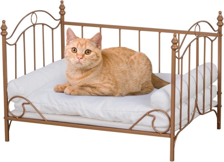 Dog Bed Couch, Cat Bed, Metal Frame Pet Sofa, Pet Sleeping Beds with Washable Cover, Min-Medium Dog Sofa for Pet Rest (Gold)