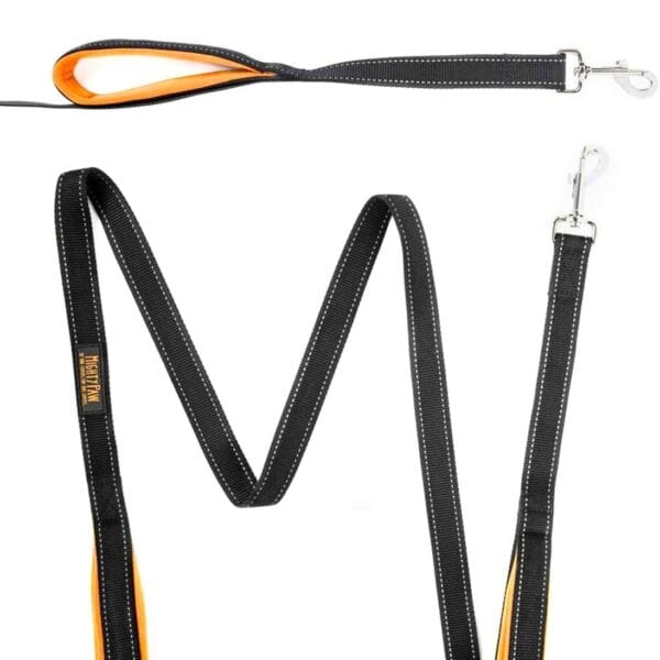 Mighty Paw Dual Handle Dog Leash - Reflective for Night Safety - Padded Leash - Dog Leash with Two Handles - Dog Leash with Carabiner Clip - Traffic Handle Leash - 6 Feet Long Dog Leash (Black/Orange)