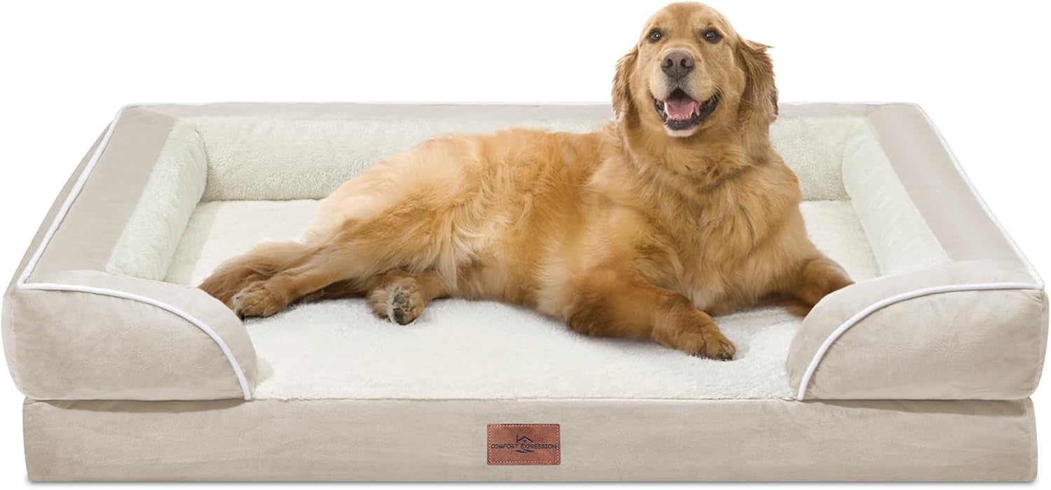 Comfort Expression Orthopedic Dog Bed for Extra Large Dogs 42x30 Inch, Waterproof Supportive Egg Crate Foam XL Pet Bed with Removable Bolsters, Dog Couch with Washable Cover & Non-Slip Bottom, Beige Comfort Expression Orthopedic Dog Bed for Extra Large Dogs 42x30 Inch, Waterproof Supportive Egg Crate Foam XL Pet Bed with Removable Bolsters, Dog Couch with Washable Cover & Non-Slip Bottom, Beige