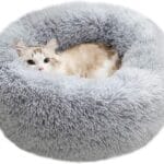 BODISEINT Modern Soft Plush Round Pet Bed for Cats or Small Dogs, Mini Medium Sized Dog Cat Bed Self Warming Autumn Winter Indoor Snooze Sleeping Cozy Kitty Teddy Kennel (20'' D x 8'' H, Light Grey)