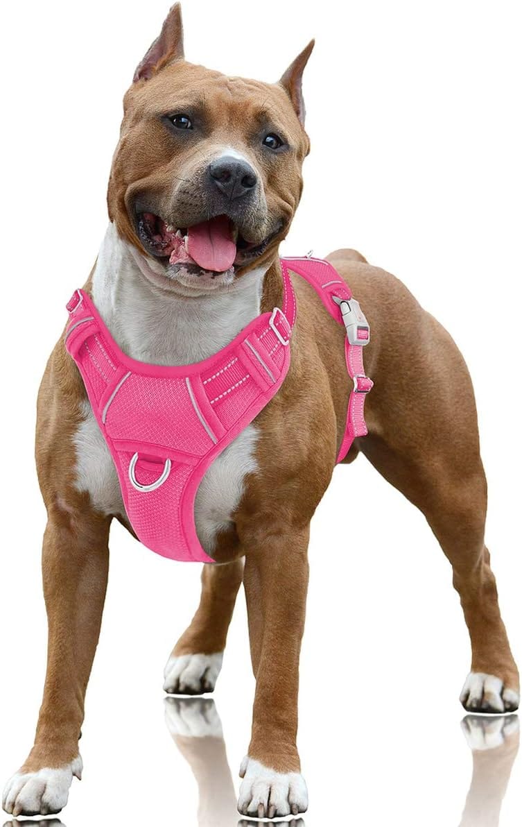 BARKBAY No Pull Dog Harness Large Reflective Dog Harness with Front Clip and Easy Control Handle for Walking Training Running with ID tag Pocket(Pink,L) BARKBAY No Pull Dog Harness Large Reflective Dog Harness with Front Clip and Easy Control Handle for Walking Training Running with ID tag Pocket(Pink,L)