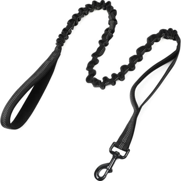 rabbitgoo Tactical Bungee Dog Leash with Shock Absorption, Military Training Leash with 2 Padded Control Handles for Medium Large Dogs, 5.2FT, Black