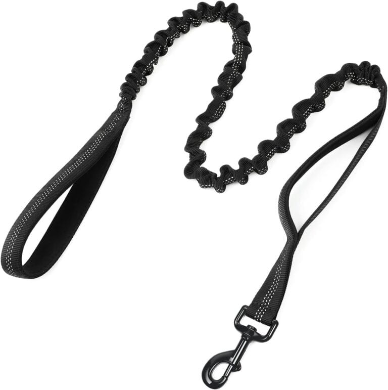 rabbitgoo Tactical Bungee Dog Leash with Shock Absorption, Military Training Leash with 2 Padded Control Handles for Medium Large Dogs, 5.2FT, Black