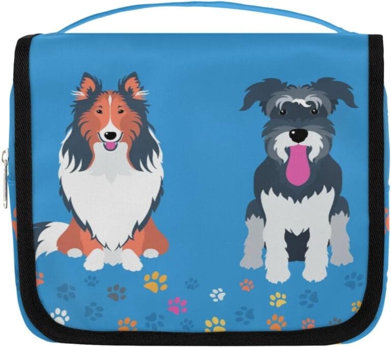 Cartoon Animal Dogs Puppy Hanging Toiletry Bag Travel Makeup Bag for Women Men Waterproof Cosmetic Bag Organizer Blue