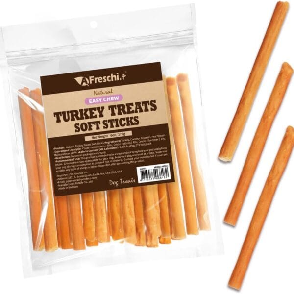 AFreschi Soft Turkey Stick Dog Treats  6oz, USA-Sourced Trukey, All-Natural, Hypoallergenic, High-Protein, Low-Fat, Healthy & Easily Digestible, Puppy & Training Snack