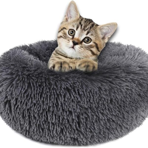 otoez Kitten Puppy Bed Extra Small XS Round Dog Cat Beds Anti Anxiety Plush Pet Calming Donut Bed with Non-Slip Waterproof Bottom, Washable (15.7", Dark Grey)