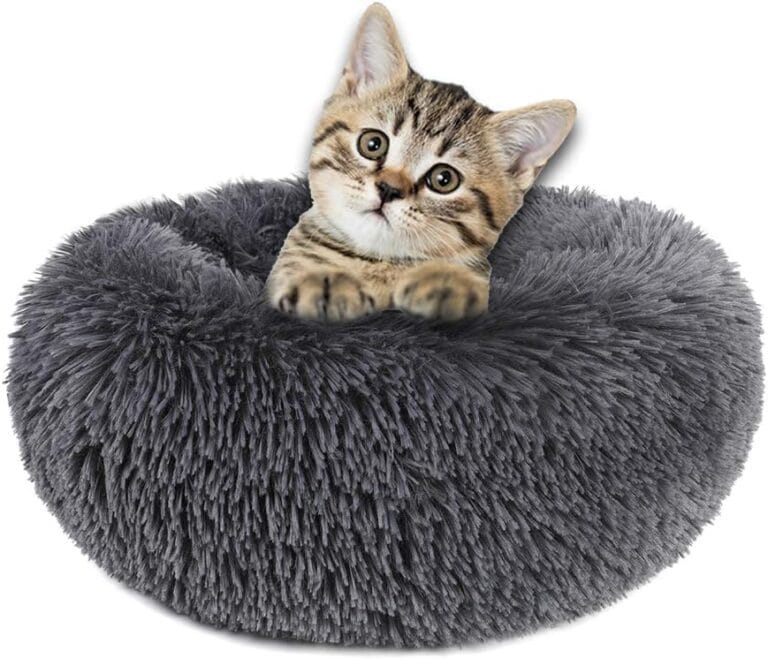 otoez Kitten Puppy Bed Extra Small XS Round Dog Cat Beds Anti Anxiety Plush Pet Calming Donut Bed with Non-Slip Waterproof Bottom, Washable (15.7", Dark Grey)