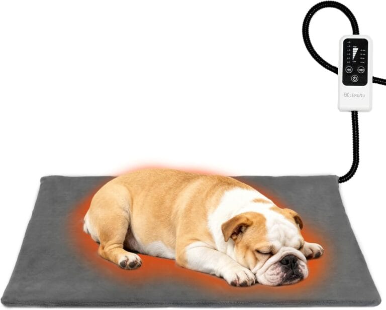 BECEMURU Pet Heating Pad, 6 Temperature Adjustable Dog Cat Heating Pad with Timer, 30" x 18" Waterproof Heated Dog Bed with Chew Resistant Cord, Indoor Pet Heated Mat