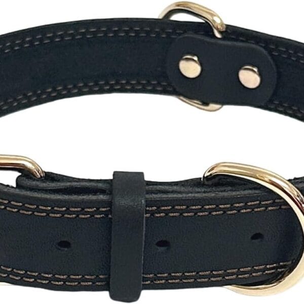 LWBMG Leather Dog Collar, Heavy Duty, Soft & Strong, Adjustable, Small to Medium Dogs, Black, 13-15.4" Neck