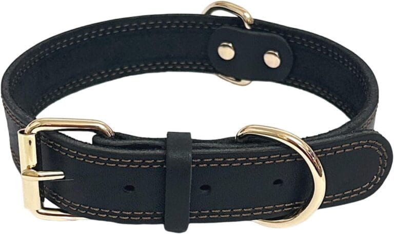 LWBMG Leather Dog Collar, Heavy Duty, Soft & Strong, Adjustable, Small to Medium Dogs, Black, 13-15.4" Neck