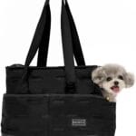 Petsfit Small Dog Purse Carrier, Portable Pet Carrier Tote Cat Carrier with Adjustable Safety Leashs, Pocket, Poop Dispenser, Waterproof TPU Bottom, Black