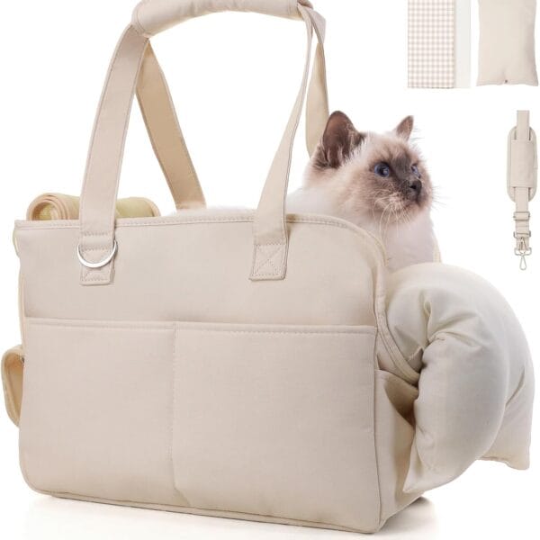 Dog Carriers for Small Dogs, Soft Sided Folding Dog Purse for Dogs Medium Cats Puppies up to 13 Lbs, Washable Breathable Puppy Carrier for Outdoor Travel (Small Beige)