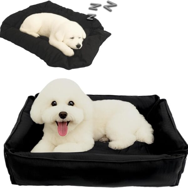 Waterproof Oxford Dog Bed, Foldable Crate Mat for Small Medium Dogs, Orthopedic Pet Cushion with PP Cotton, Chew Resistant, Anti-Slip Base, Indoor Outdoor Washable Portable Bed, Black
