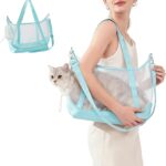 Visible Comfort Cat Sling Carrier for Small Cats 3-8lb,Mesh Dog Sling for Small Dogs and Cats-Light & Breathable Cat Carrier Pouch,Soft Puppy Purse with Adjustable Shoulder Strap(Mint Green)