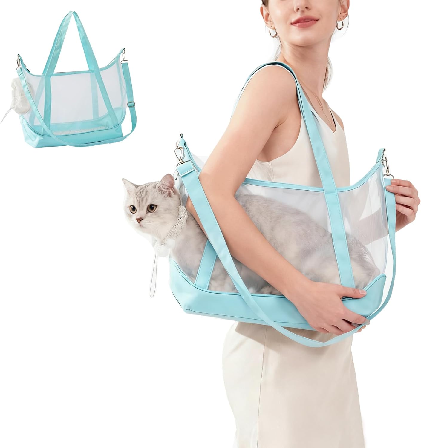 Visible Comfort Cat Sling Carrier for Small Cats 3-8lb,Mesh Dog Sling for Small Dogs and Cats-Light & Breathable Cat Carrier Pouch,Soft Puppy Purse with Adjustable Shoulder Strap(Mint Green) Visible Comfort Cat Sling Carrier for Small Cats 3-8lb,Mesh Dog Sling for Small Dogs and Cats-Light & Breathable Cat Carrier Pouch,Soft Puppy Purse with Adjustable Shoulder Strap(Mint Green)