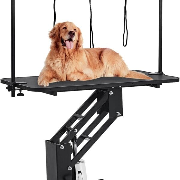 43.6 in Pet Grooming Table for Large Dogs, Heavy Duty Height Adjustable Dog Grooming Table With Overhead Arm & Noose Height Range 22 in -39 in, Maximum Capacity Up to 350 LBS, Black