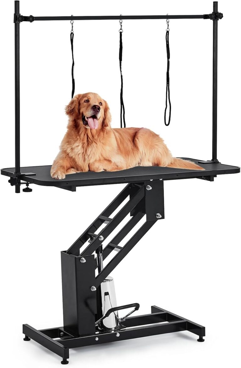 43.6 in Pet Grooming Table for Large Dogs, Heavy Duty Height Adjustable Dog Grooming Table With Overhead Arm & Noose Height Range 22 in -39 in, Maximum Capacity Up to 350 LBS, Black