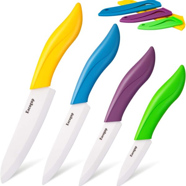 Updated Version Ceramic Knife Set 4-Piece Color with Sheaths (Includes 3" Paring Knife, 4" Fruit Knife, 5" Utility Knife, 6" Chef Knife) for Home Kitchen(Multicolour)
