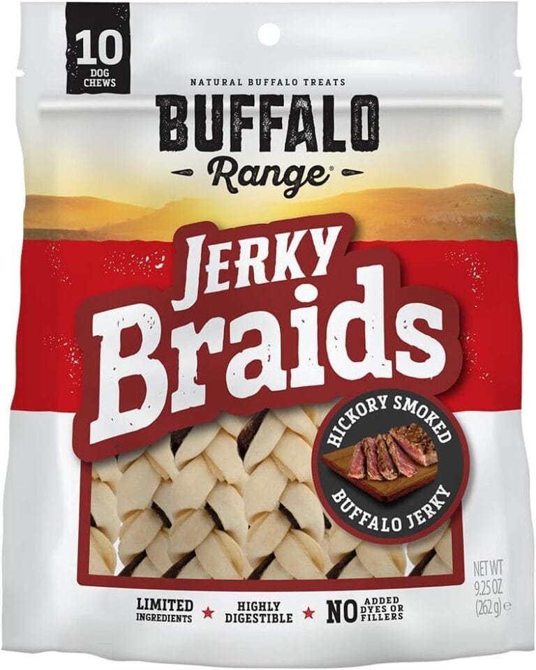 Buffalo Range Rawhide-Free Dog Treats  Braided Jerky Chews Made with Grass-Fed Buffalo  Hickory Smoked Flavor High Protein Dog Chews  Natural Rawhide Alternative Treat  10 Count