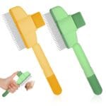 Flea Comb for Dogs and Cats with Release Button, 2PCS Comfort safety Pet Hair Removal Comb & Flea Combs with Long & Short Stainless Steel Metal Teeth for Short/Long Hair