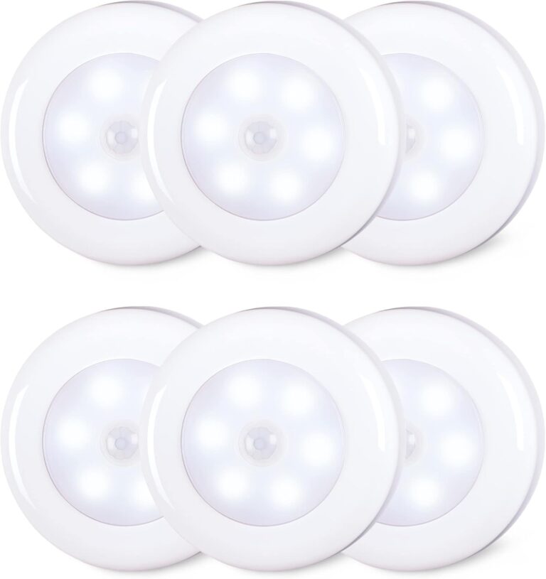 STAR-SPANGLED 6 Pack 2.8 Motion Sensor Lights Indoor AAA Battery Operated, Stick on LED Puck Light for Stairs, Under Cabinet, Closet, Cool White
