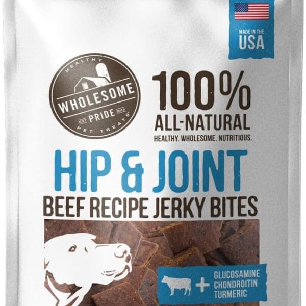 Wholesome Pride Functional Dog Hip & Joint Support Beef Jerky Bites, USA Made Mobility Dog Treats - 8 oz