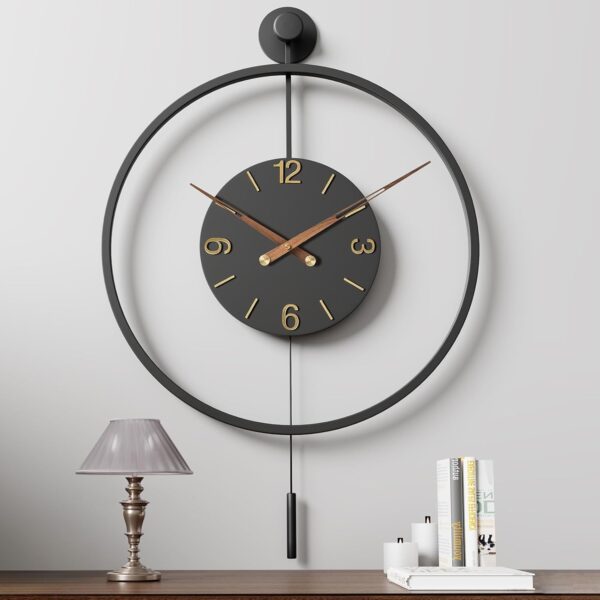 34.624 Inch Large Modern Decorative Oversized Pendulum Wall Clocks for Living Room,Big Minimalist Metal 3D Arabic Numeral Dial,Wall Clock With Walnut Pointers for Entryway,Dining Room Decor