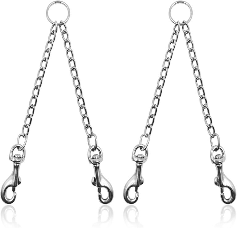 2 Pieces Heavy Duty Double Dog Leash Metal Chain,YuCool Metal Dual Dog Leash Coupler,Tangle Free Extension Splitter Lead for 2 Dogs for Walking-Sliver