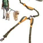 Pet Dreamland Exquisite Hands Free Double Dog Leash for Two Dogs with Tangle-Free Swivel. Premium Quality & Versatile for Running. You Will Absolutely Love This Amazing Waist Leash (Khaki & Orange)