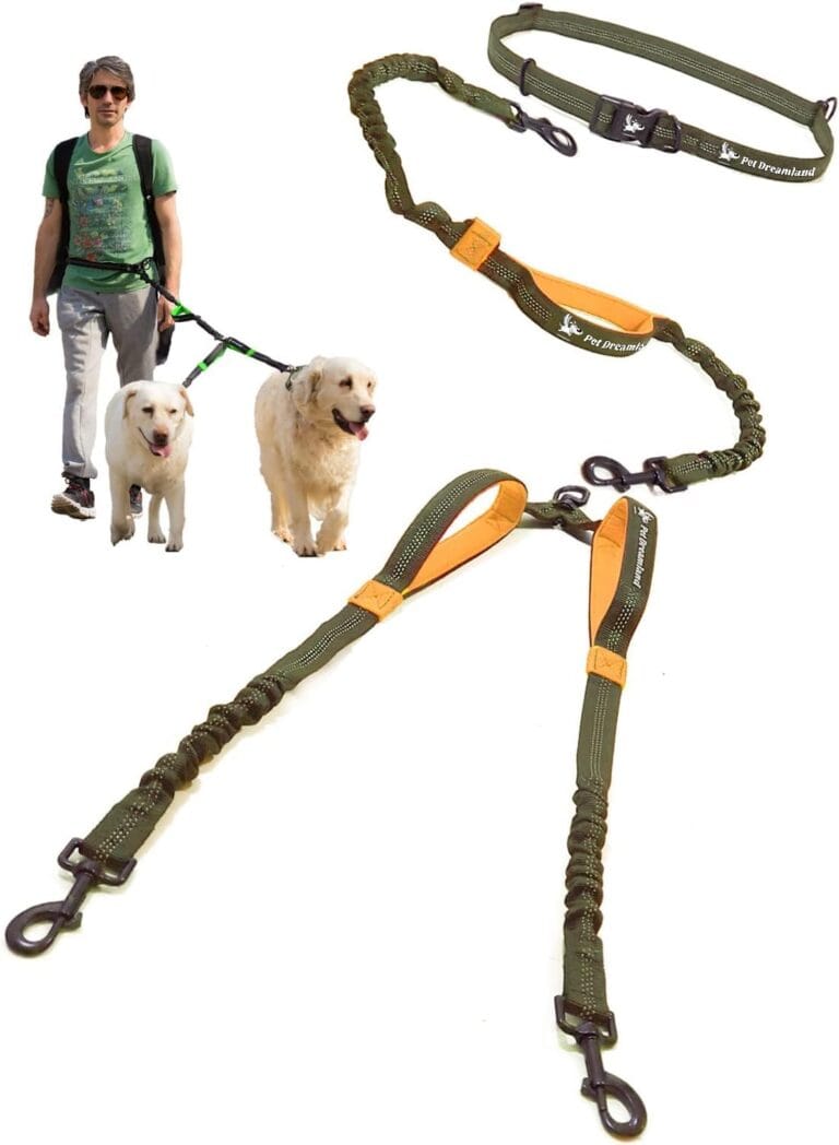 Pet Dreamland Exquisite Hands Free Double Dog Leash for Two Dogs with Tangle-Free Swivel. Premium Quality & Versatile for Running. You Will Absolutely Love This Amazing Waist Leash (Khaki & Orange)