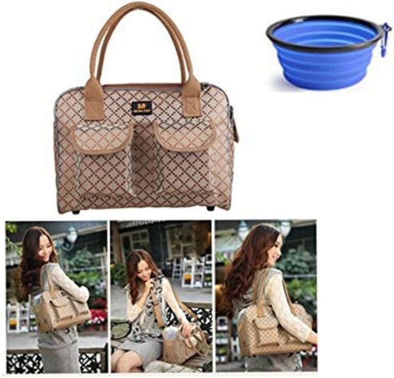 Hubulk Dog Carrier Bag Pet Tote Bag Doggie Handbag Cat Purse Puppy Pouch, Free Collapsible Dog Bowl Included (S Khaki)