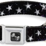 Buckle-Down Dog Collar Seatbelt Buckle Glowing Stars in Space Black Purple White, Multi Color, 1" Wide - Fits 9-15" Neck - Small (DC-W30760-S)