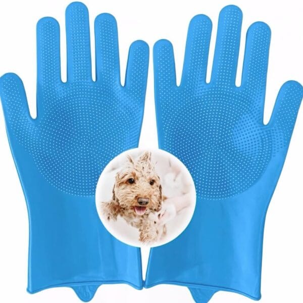 Pet Grooming Gloves for Dogs and Cats,Heat Resistant Silicone Gloves with High-Density Teeth, Enhanced 5-Finger Design for Bathing and Massage Dogs and Cats,Blue