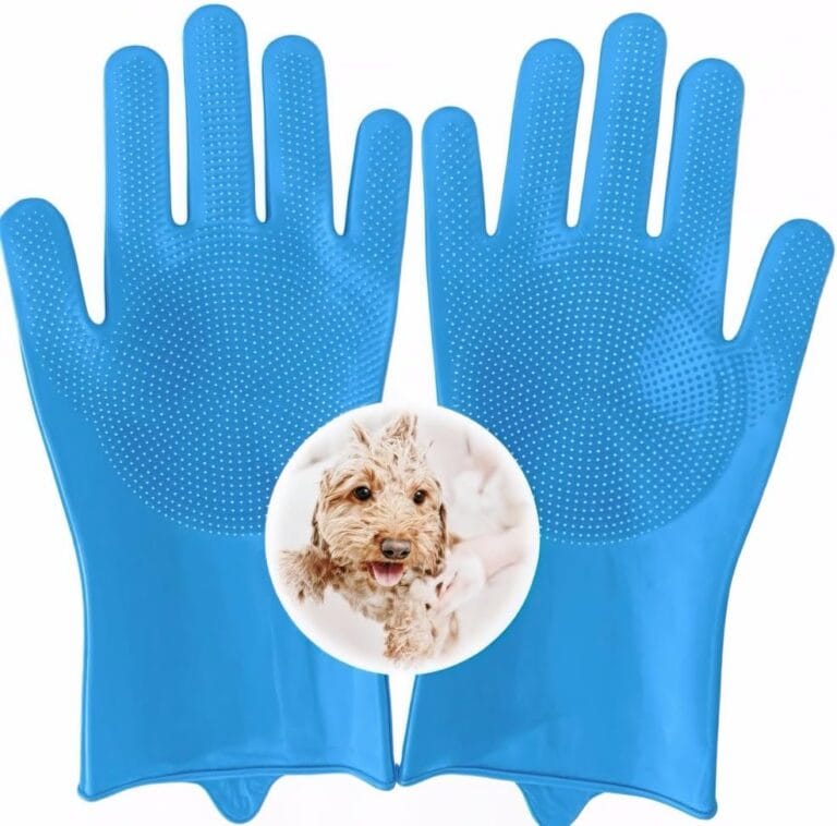 Pet Grooming Gloves for Dogs and Cats,Heat Resistant Silicone Gloves with High-Density Teeth, Enhanced 5-Finger Design for Bathing and Massage Dogs and Cats,Blue