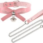 Heavy Duty Dog Leash with Bell Collar Necklace, Metal Chains Leash with PU Handle for Medium Large Size Pets (Pink)