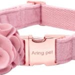 ARING PET Velvet Dog Collars, Pink Soft Pet Collar with Detachable Felt Flower Metal Buckle for Puppy Small Medium Large Boy Girl Dogs-S