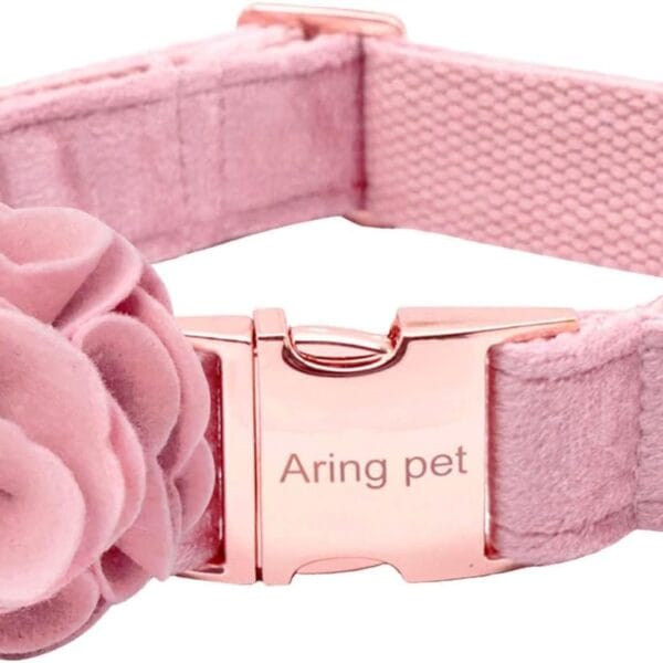 ARING PET Velvet Dog Collars, Pink Soft Pet Collar with Detachable Felt Flower Metal Buckle for Puppy Small Medium Large Boy Girl Dogs-S