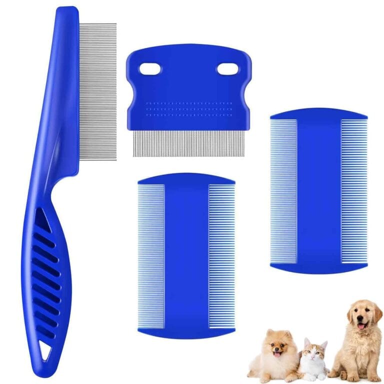4 Pack Dog Grooming Comb, Pet Flea Lice Combs, Stainless Steel Cat Combs with Rounded Teeth, Double Sided Professional Pet Tear Stain Remover, Dematting Tool for Small, Medium & Large Pets