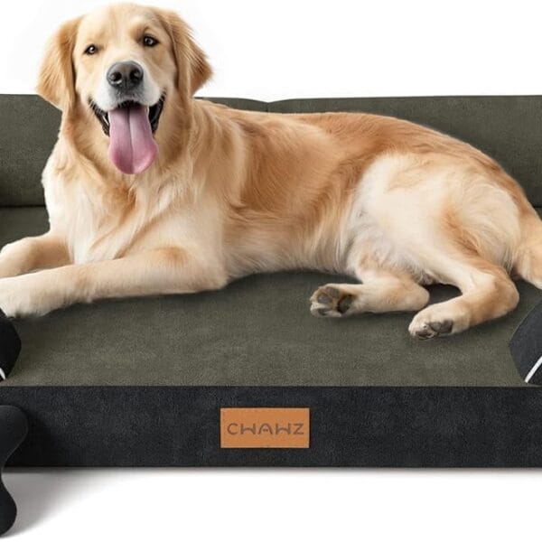 Extra Large Dog Bed, Orthopedic Dog Bed with Cooling Gel Memory Foam, Waterproof XL Pet Bed with Removable Washable Cover, 42" Pet Sofa Couch Dutch Velvet with Bone Toy, Black