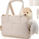 Dog Purse Carrier for Small Dogs, Soft Soft Sided Folding Dog Carriers for Small Dogs Medium Cats Puppies up to 15 Lbs, Washable Breathable Puppy Carrier for Outdoor Travel (Large Beige)
