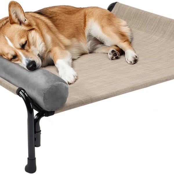 Veehoo Medium Elevated Dog Bed, Outdoor Raised Dog Cot Hammock Bed with One-Sided Removable Headrest Bolster, Cooling Breathable Washable Teslin Mesh, Off Ground, Anti-Slip, M, CWC2204BCP