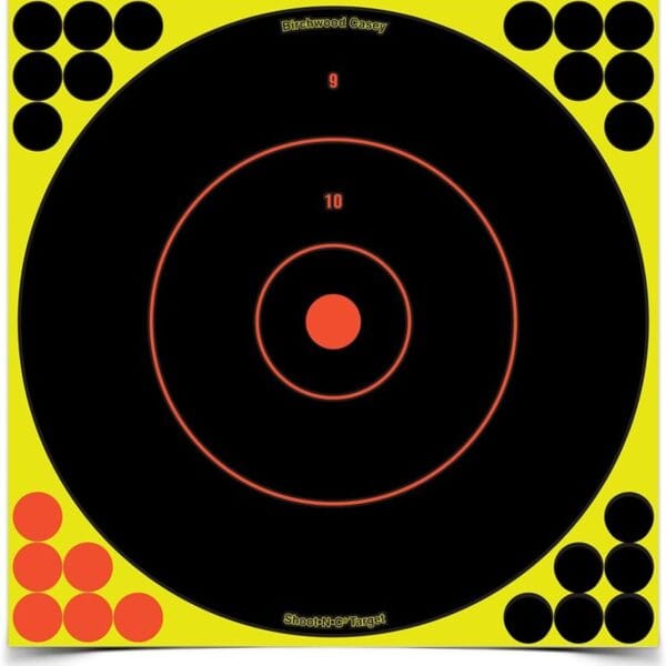 BIRCHWOOD CASEY Shoot-N-C 12" Bull's-Eye Reactive Targets - Highly Visible Instant Feedback Self-Adhesive Shooting Targets with Repair Pasters - for All Guns & Calibers